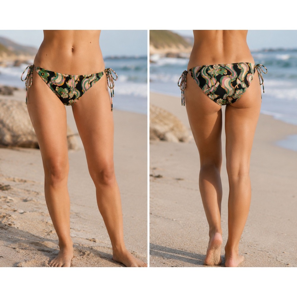 NWT Ninety Nine XXL Retro Floral Psychedelic Side Tie Bikini Bottoms Swim
